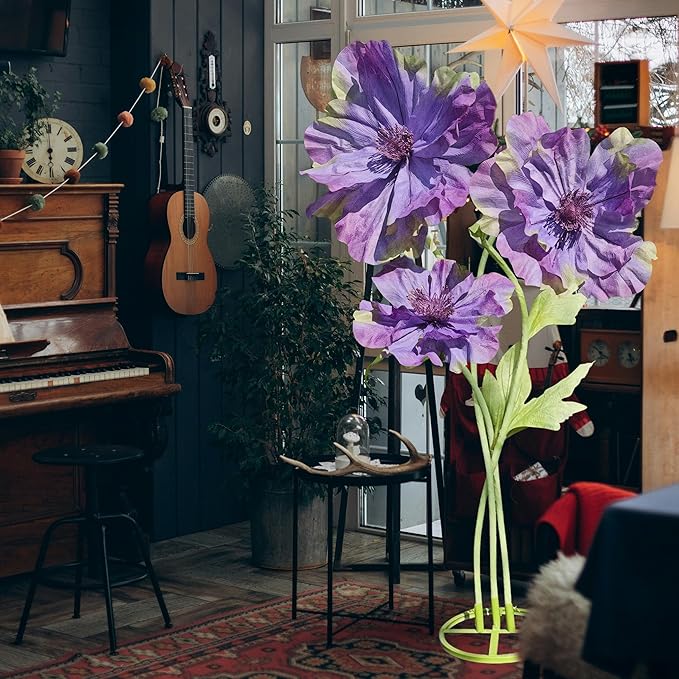 Large Flowers Artificial Decorations, Giant Paper Flowers Decoration Big Flower Decor for Birthday Party Garden Office Home Wedding Graduation Shop Window Display 3pc (Purple)