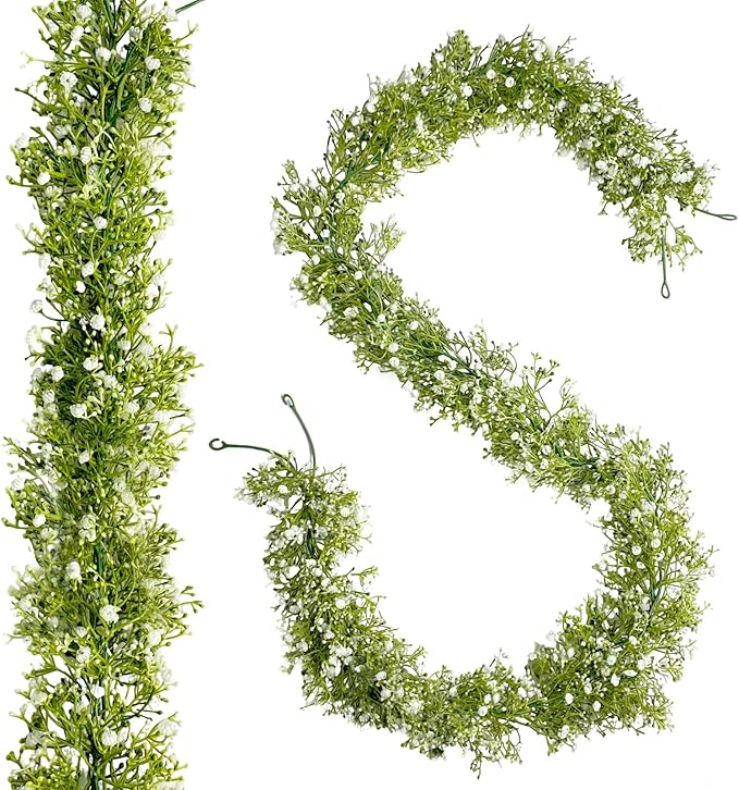 2 Pcs 5.9Ft Artificial Baby's Breath Garland Vine, 162 Branches Real Touch Faux Gypsophila Vines, White Fake Hanging Flowers for Wedding Arch, Home Decor, Baby Shower, New Year Party Decoration