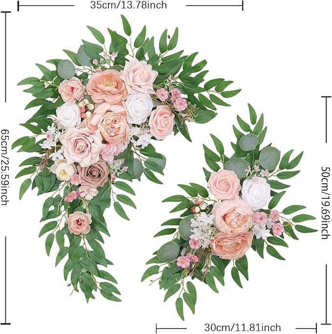 Pack of 2 Wedding Arch Decorations Artificial Hanging Flowers Floral Swag for Wedding Welcome Sign Backdrop Balloon Arch Home Party Bridal Ceremony Reusable(Deep Pink)