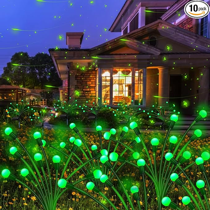 Kohlrabi Solar Halloween Lights Outdoor, 10 Pack 80 LED Green Firefly Lights Waterproof, Sway by Wind, Solar Wind Swaying Light for Yard Patio Backyard Garden Flower Bed Pathway Decoration