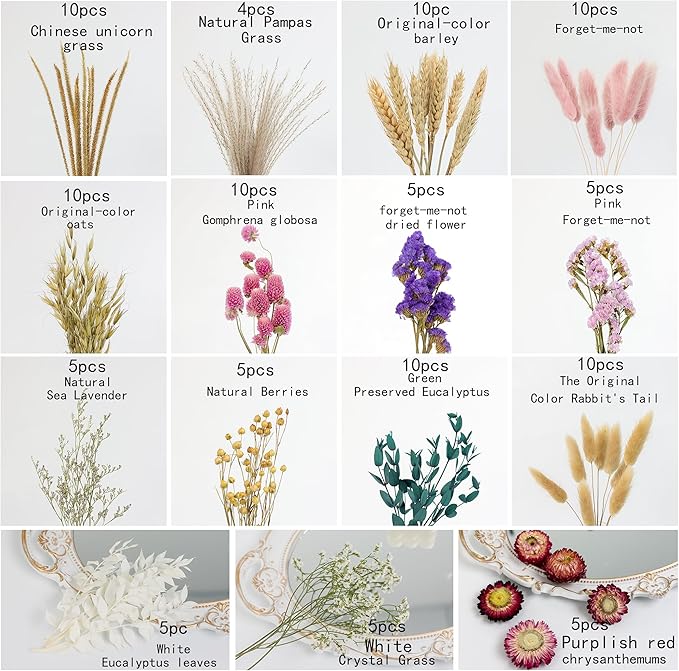 DIY Dried Flower Set, Bulk Dried Flowers,Handmade Ideas, DIY Flower Set Bouquet, Door Hanging Wreath, Desktop Decoration Mini Dried Flower (Pink)