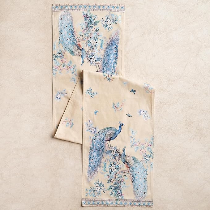Maison d' Hermine Tablerunners 100% Combed Cotton Premium Table Runner Decorative Table Cover, Home, Kitchen & Camping, Peacock Utopia - Sandy Beach, Double Layer - (14.5"x72")