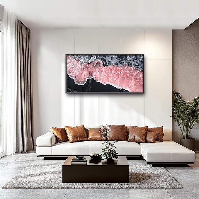 Pink Beach Large Wall Art Framed Black and White Wall Decor for Living Room, Beach Pictures Oversized Canvas Print Painting Modern Extra Large Framed Artwork for Bedroom Office Home Decor 60"x30"