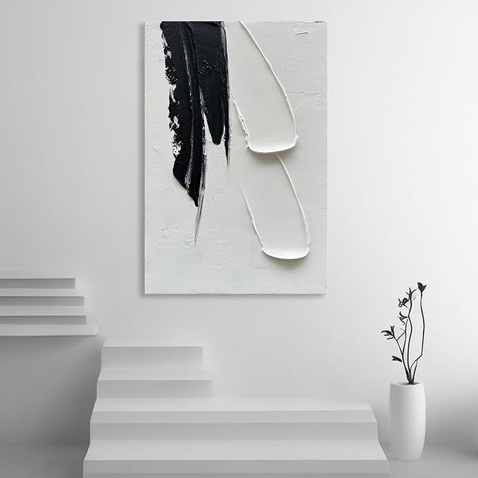 Epicler art Hand-painted Black and white Abstract wall Decoration Oil painting Minimalist art 36x24 inches