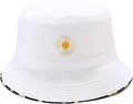 Flower Reversible Bucket Hat Cotton Summer Travel Beach Sun Hats Emboridery for Women Men