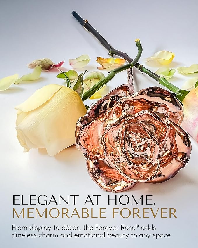 Forever Rose Real Rose Dipped in Rose Gold, Handcrafted Preserved Rose in Bloom Box and Phantom Vase, Romantic Gift for Her, Elegant Keepsake for Anniversary, Birthday, or Any Special Occasion