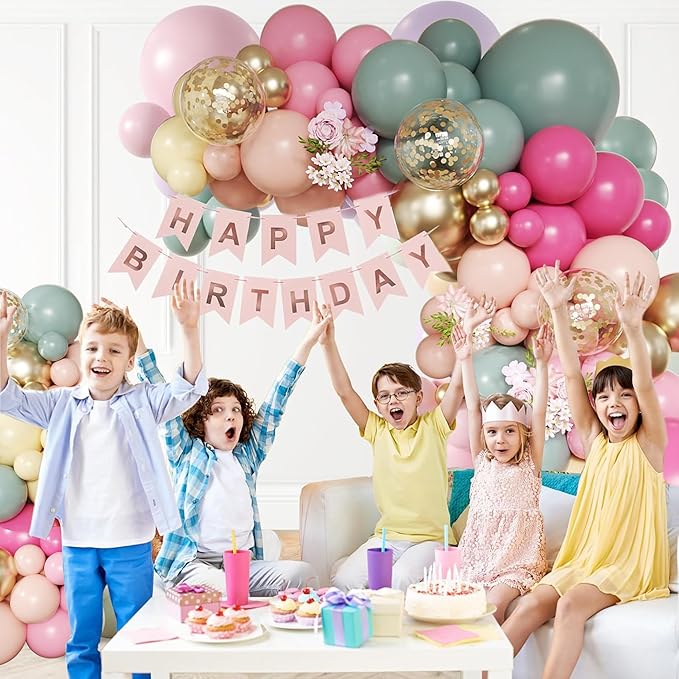 Pastel Balloon Arch Kit, 152Pcs Dusty Green Rose Pink Pastel Pink Orange Yellow Gold Confetti Balloons for Baby Bridal Shower Wedding Engagement Birthday Party Decorations