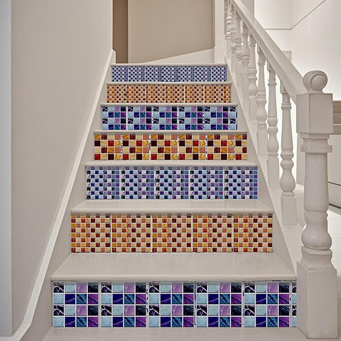 CHGCRAFT 36 Pcs 4 Style Wall Stickers 3D Effect Peel and Stick Wall Tile Sticker Various Mosaic Style Waterproof Self Adhesive Stick on Tile Decals for Kitchen Bathroom Art Decor, 4×4 Inch
