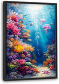 Ocean Large Wall Art Nautical Coral Sealife Pictures Wall Decor Undersea Canvas Seascape Print Painting Modern Artwork Home Decoration for Entrance Living Room Bathroom Bedroom Office Framed 36"x24"