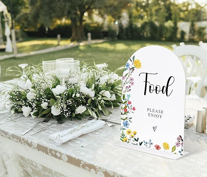 Acrylic Wedding Signs Food Please Enjoy Sign, 6x8" Floral Themed Arch Acrylic Dessert Table Decor, Love Is In Bloom & Baby In Bloom Decorations for Baby Shower Bridal Shower Engagement