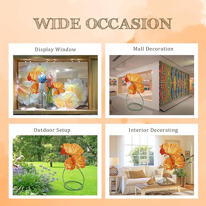Artificial Giant Huge Flowers 3D Large Faux Floral Large Flowers Decor Adjustable Height for Wedding Birthday Party Shop Window Display Arrangement Event Decorations 3 Pack (Orange)