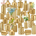 Yaomiao 30 Pcs Vases Bulk Colored Flower Glass Christmas Vases Bud Vintage Colored Glass Bottles Colorful Rustic Embossed for Home Wedding Table Decorations Gifts(Gold Series)