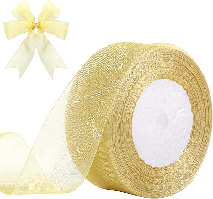 1-1/2 Inch x 50 Yards Sheer Organza Ribbon Chiffon Ribbon for Gift Wedding Flower Bouquet Wrapping Decorations Crafts (Champagne)