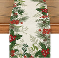 Artoid Mode Holly Pine Cone Christmas Table Runner, Seasonal Winter Kitchen Dining Table Decoration for Home Party Decor 13x60 Inch