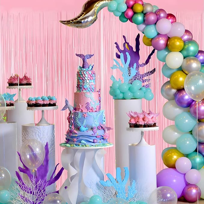 Keyali 2 Pack 3.3 * 8.3 ft Foil Curtain Metallic Tinsel Fringe Curtains Photo Booth Props Backdrop for Birthday Wedding Engagement Baby Shower Christmas Holiday Celebration Party，Pastel Pink