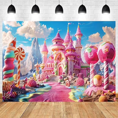 10x6.5ft Pink Fantasy Castle Backdrop Candy Land Sweet Candy House Photography Background Baby Shower Sweet Girl Princess Birthday Banner Decorations Kids Artistic Portrait Photo Booth Prop