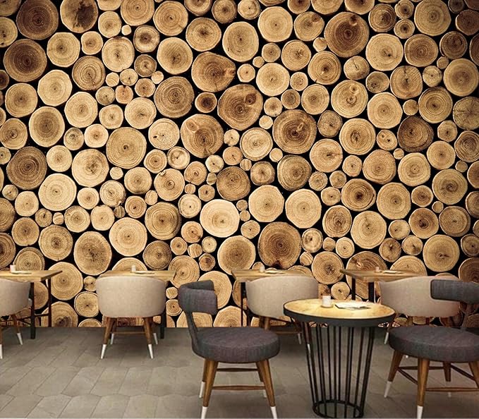 Eierme-Round Teak Wood Stump Background Mural Wallpaper Peel and Stick 137" x 102"