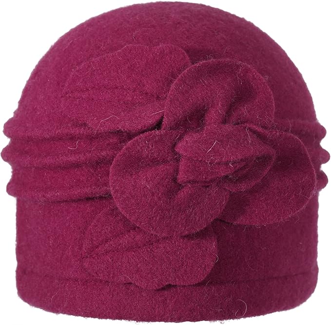 ZLYC Women Wool Cloche Bucket Hat 1920s Vintage Dress Winter Hats with Flower Accent