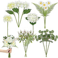 Hydrangea artificial Flowers 12PCS White Faux Flowers Fake Hydrangea Daisies Silk Arrangements Long Stems Realistic Fake Flowers for Vase Floral Centerpiece Wedding Bridal Bouquet Party Home Decor