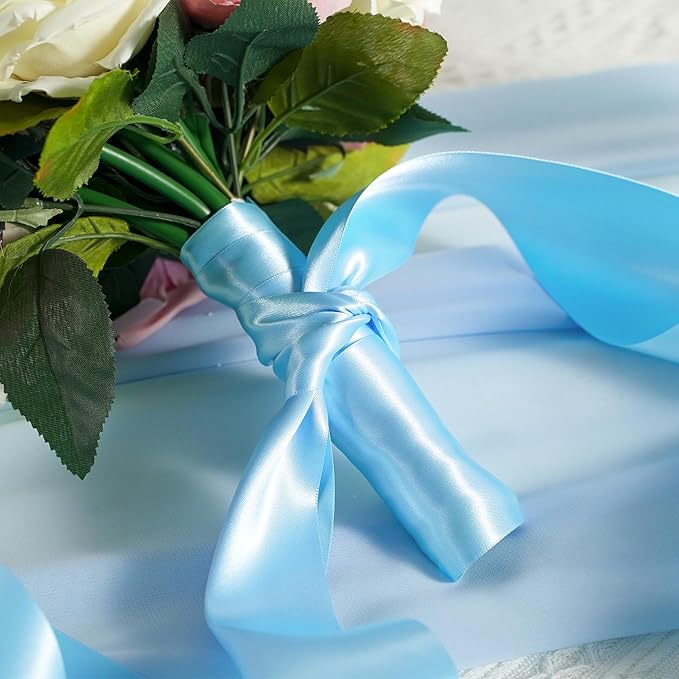 MEEDEE Blue Satin 3 Inch Ribbon Lux Double Faced Satin Ribbon by 10 Yards Light Blue Wide Ribbons for Baby Shower, Baby Blue Ribbons for Christmas Tree, Crafts, Flower Bouquet, Wedding