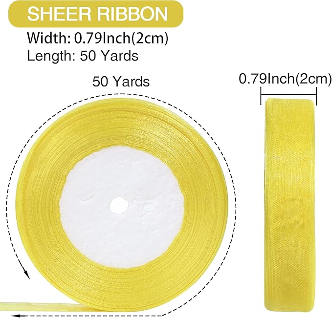 3/4 Inch x 50 Yards Sheer Organza Ribbon Chiffon Ribbon for Gift Wedding Flower Bouquet Wrapping Decorations Crafts (Yellow)