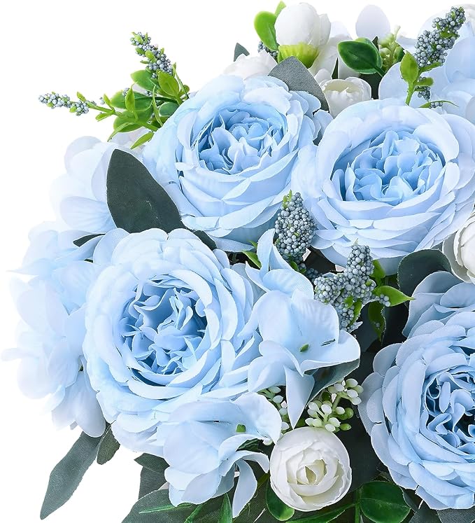 MARTINE MALL 2 Packs Peonies Artificial Flowers, Blue Artificial Peonies, Silk Peonies Flowers Fake Peonies Artificial Flowers Peonies Bouquet for Centerpiece Table Wedding Party Home Decor