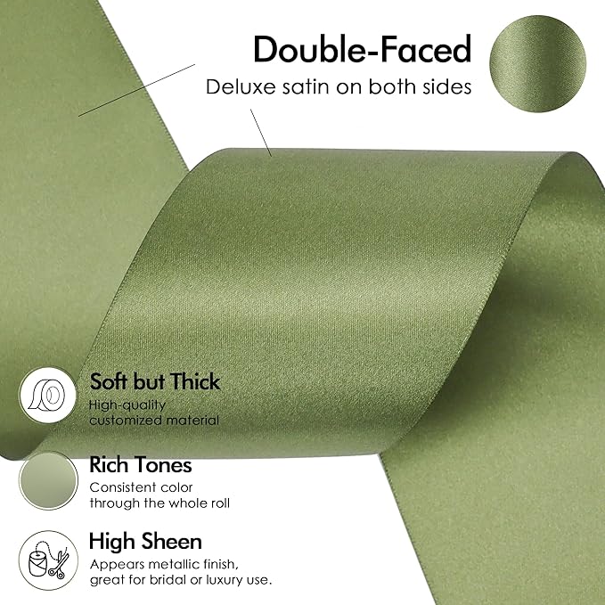 MEEDEE Moss Green Satin Ribbon Lux Double Faced Satin Ribbon 3 Inch Green Christmas Ribbons by 10 Yards Moss Green Ribbons for Christmas Tree, Flower Bouquet, Weddings, Bow Making, Holiday Decor
