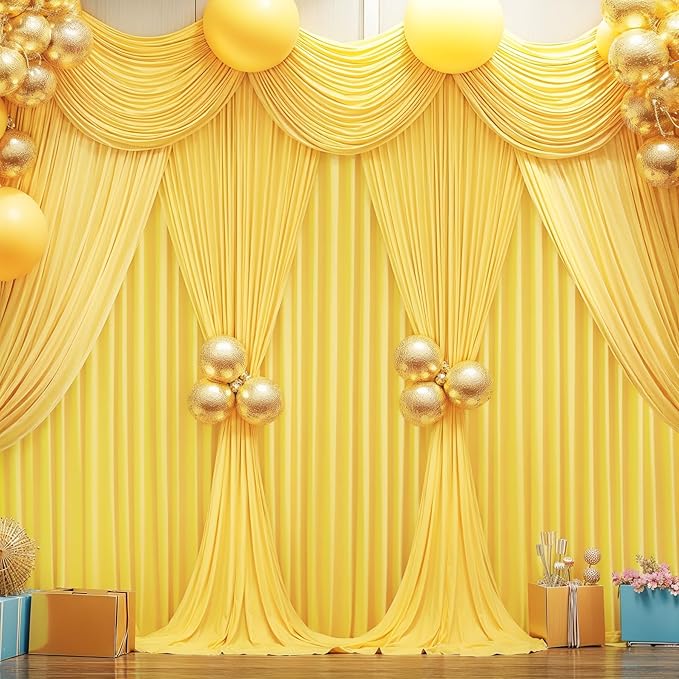 Yellow Backdrop Curtains-Wrinkle-Free Polyester Photography Drapes Party Curtain Background for Baby Shower Wedding Decorations- 24 X10FT (Yellow)