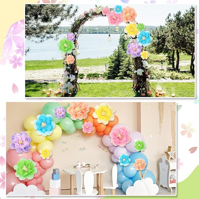 MotiMind 12 Pcs Large Colorful Tissue Paper Flowers 20" 10'' Giant Fiesta Paper Flowers Mexican Pom for Carnival Party Wall Backdrop Decoration Wedding Birthday(Gradient Pastel)