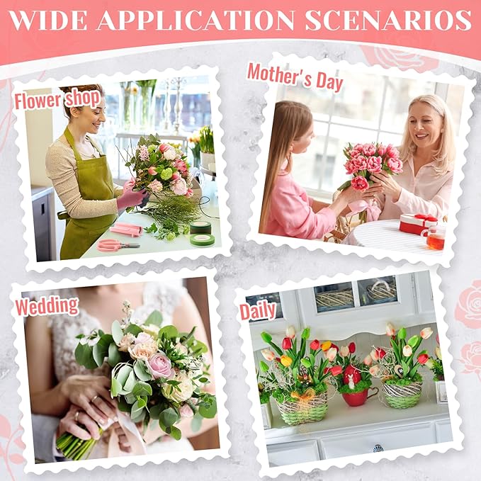 Lasnten 9 Pcs Rose Stripper Thorn Remover Set Include 1 Rose Thorn Stripper Tool 5 Floral Tape 1 Flower Scissor 1 Curve Gardening Scissors 1 Pair Gardening Gloves for Home Wedding Florist(Pink)