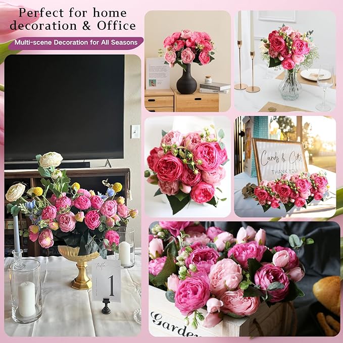 ASTRYAS 4Pcs Peonies Artificial Flowers, Mixed Pink Artificial Peonies, Silk Peonies Flowers Fake Peonies Artificial Flowers Peonies Bouquet for Centerpiece Table Wedding Party Home Decor