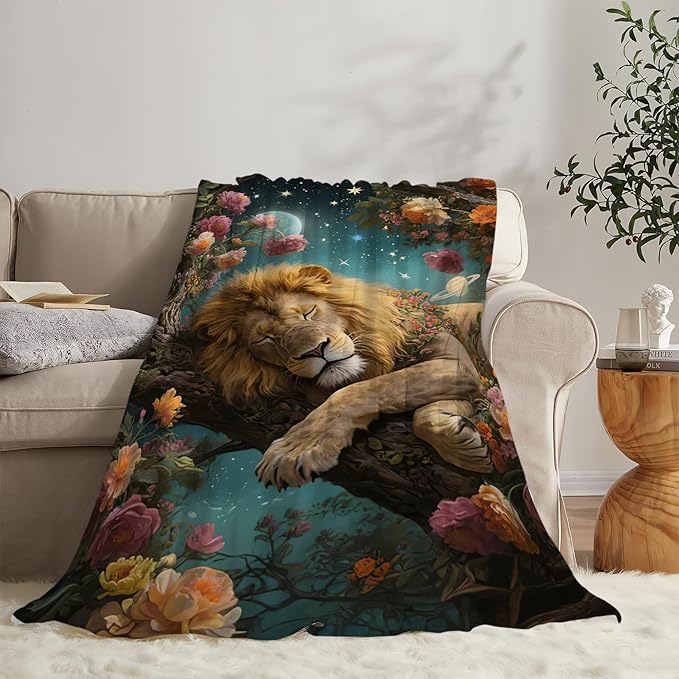 Lion Blanket Lion Throw Blanket Animal Soft Cozy Fleece Fuzzy Stuffed Plush Flannel Gifts for Girls Women Boys Kids Adults 50"X60"