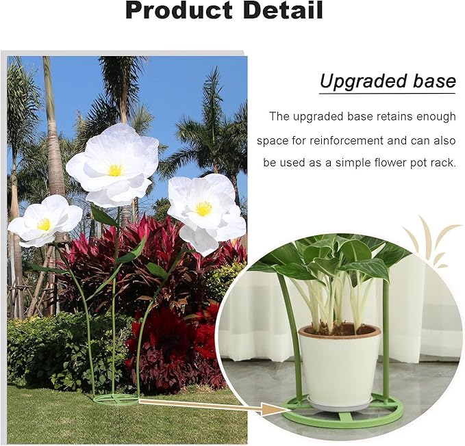 5.9 Ft Large Paper Artificial Flowers,Giant Flowers for Decoration,Standing Huge Handcrafted Poppy Flowers for Garden,Hotel,Office,Photography Props,Wedding,Art Gallery,Shop Window Display(B-White)
