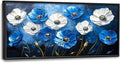 Poppy Large Wall Art Framed Blue Flower Wall Decor for Living Room, Poppies Pictures Oversized Canvas Print Painting Modern Extra Large Framed Artwork for Bedroom Office Home Decor 60"x30"