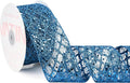 VATIN 2-1/2" Blue Christmas Ribbon, Blue Glitter Mesh Diamond Web Sequin Dots Wired Christmas Ribbon for Gift Wrapping Bow Making Wreath Supply-10 Yards