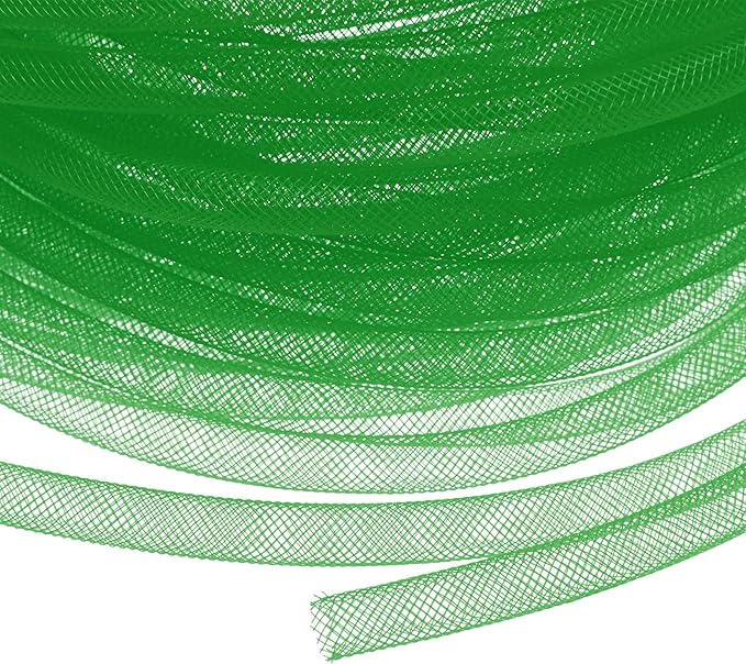 Mesh Tube Ribbon 25 Yards, 8mm Elastic Fabric Ribbons Mesh Tubing for Crafts/Gift Wrapping/Flower Bouquets/Wedding/Birthday/Holiday/Wreaths Christmas/Decoration[Grass Green]