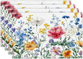Poppy Floral Placemats Set of 4, Watercolor Wildflower Place Mats, Leaves Spring Dining Table Mats, Washable Flower Placemats for Kitchen Dining Room Home Decor 18L'' × 12W''