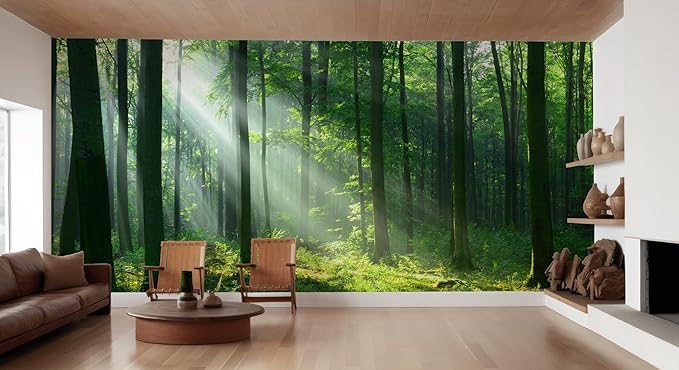 Forest Wall Murals Peel and Stick Forest murals Removable Waterproof Large Wallpaper for Living Room Bedroom(Color-4, 197×120 inch)