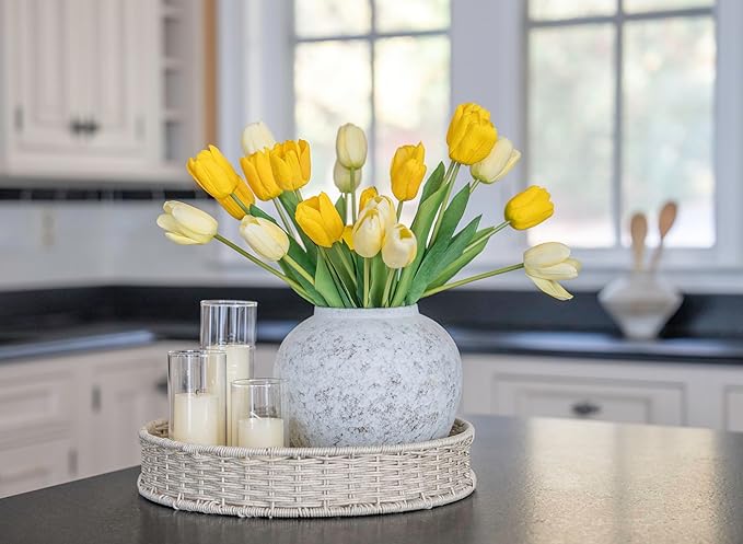 Hand Glazed Rustic White Ceramic Vase Flower Vase, Big Textured Round Vase for Centerpieces, Kitchen, Living Room, Bedroom Decor Gifts