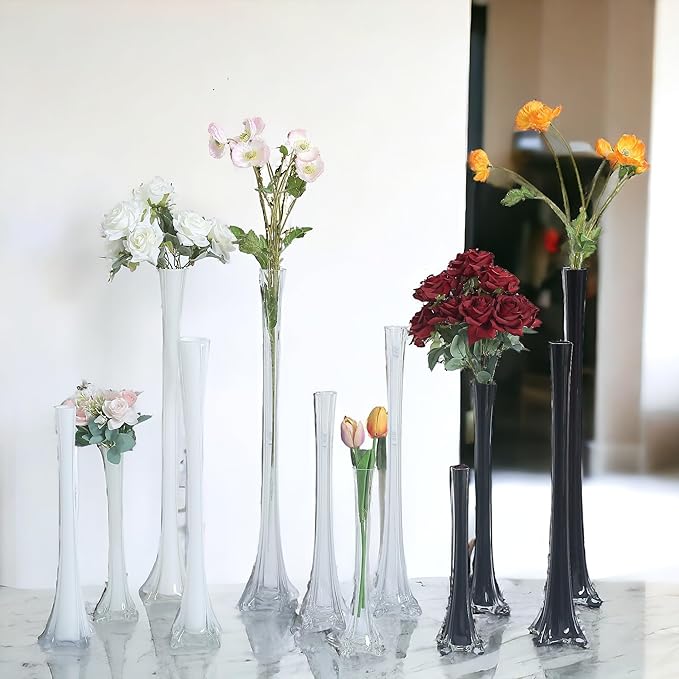 Craft And Party, Pack of 12, Eiffel Tower Vases Centerpiece for Flower, Wedding, Decoration. (24", White)