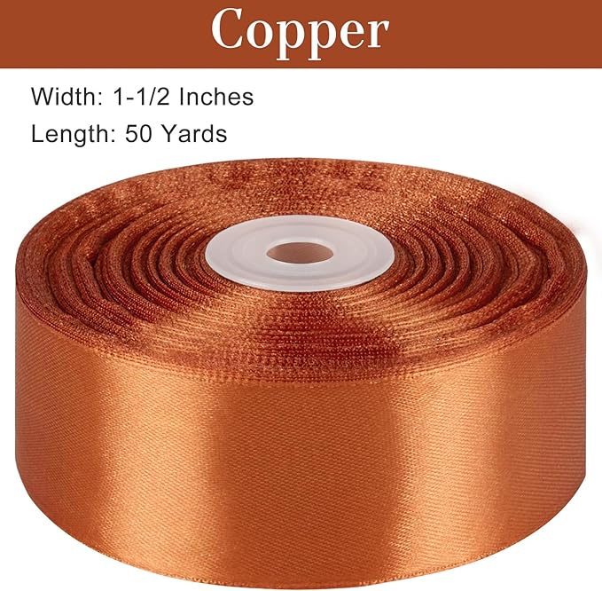 1-1/2 Inches 50 Yards Copper Satin Ribbon, Solid Fabric Ribbon Roll for Flower Bouquets, Gift Wrapping, Wedding, Handmade Crafts