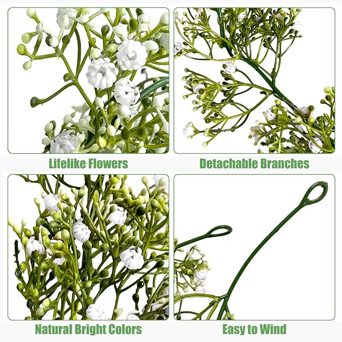 2 Pcs 5.9Ft Artificial Baby's Breath Garland Vine, 162 Branches Real Touch Faux Gypsophila Vines, White Fake Hanging Flowers for Wedding Arch, Home Decor, Baby Shower, New Year Party Decoration
