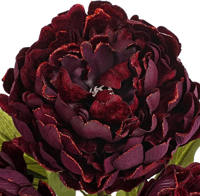 Briful 3PCS Burgundy Peony Artificial Flower Stems 29.1in Long Stem Fake Peonies Silk Floral Arrangement Real Touch Peony Flower for Home Vase Party Wedding Bouquet Decor