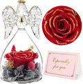 Yamonic Mom Birthday Gifts for Moms, Angel Figurines with Real Rose Gifts for Her Mother Grandma, Preserved Flowers Rose Angel Figurines for Mothers Day Christmas Birthday Gifts for Women(Redgold)