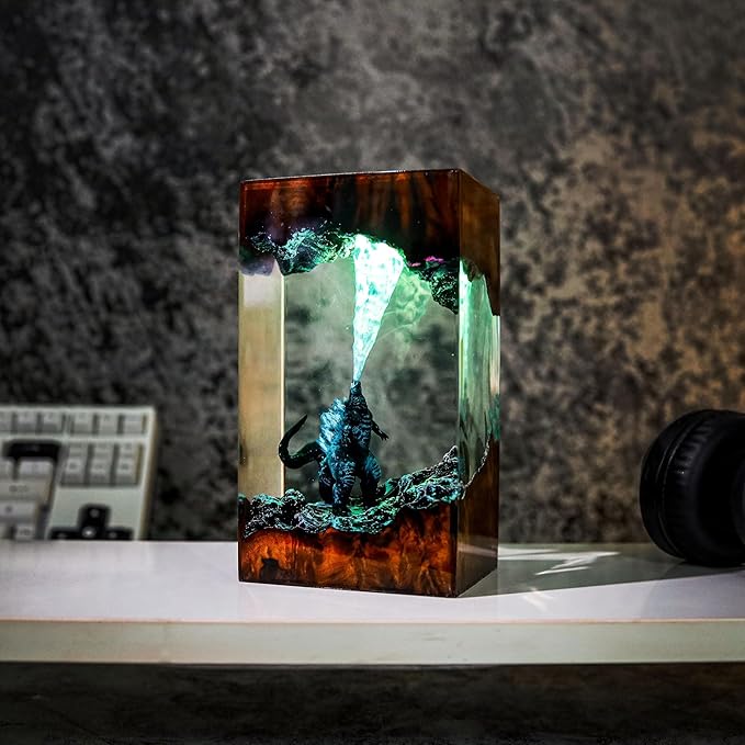 GodziIIa Night Light – Atomic Breath Resin Lamp, Epoxy LED Desk Light for Fans and Collectors, Handmade Movie-Inspired Glow Lamp, Unique Gift for Him, Home or Office Decor