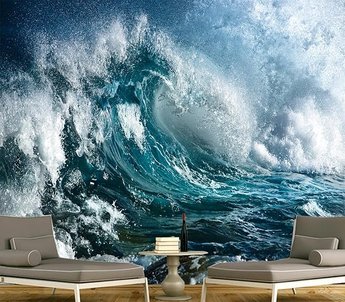Cliouar-Ocean Wave Mural Wallpaper Peel and Stick 90" x 67"