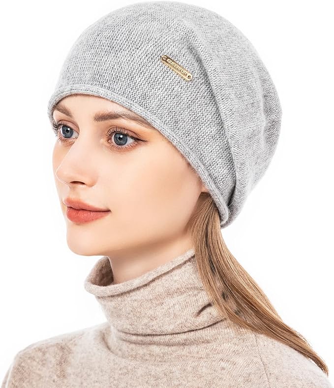 QUEENFUR Knit Slouchy Beanie Hats for Women Cashmere Ski Cap Knitted Wool Soft Warm Winter Hat