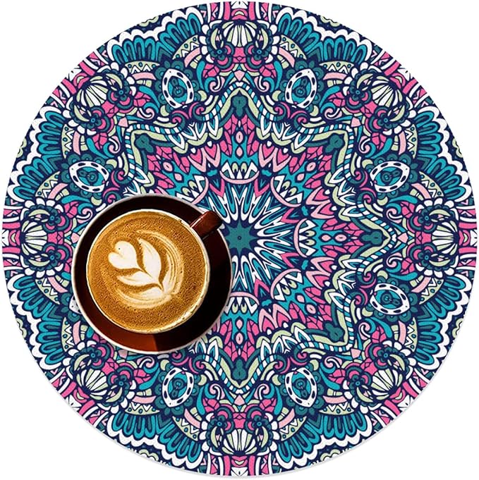 Mandala Round Placemat Set of 6 Elegant Linen Table Mats for Dining, Heat Resistant, Stain Resistant Perfect for Dinner Parties, Restaurants, and Everyday Use