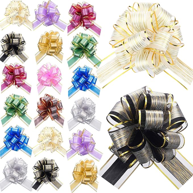 WILLBOND 20 Pieces 6 Inch Pull Bows Gift Wrapping Ribbon Pull Bows for Christmas Wedding Baskets Valentine Multicolor Wrap Accessory for Gift Present Holiday Decor(Assorted Color)
