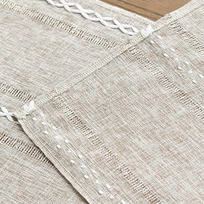 Artoid Mode Brown Rustic Cotton Linen Table Runner, Seasonal Embroidered Hollow Kitchen Dining Table Decoration for Home Party Decor 13x36 Inch